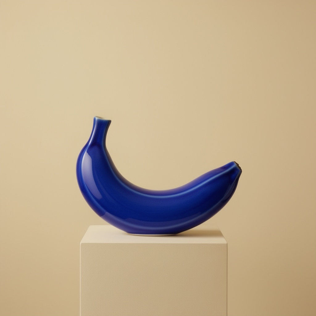Reference edit: cobalt blue ceramic banana sculpture